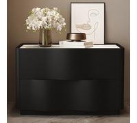 GUQASDV Table De Chevet en Bois Moderne, Tables D'appoint avec 2 Tiroirs À Thé, sans Poignée, Meuble De Rangement for Salon, Chambre À Coucher, Bureau(Nero,19.7in/50cm)