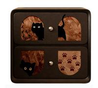 GUQASDV Table De Chevet Rétro en Bois avec 2 Tiroirs Et Poignées en Métal, Armoire De Rangement Créative for Chambre À Coucher, Salon, Bureau(Black Cat,15.7in/40cm)