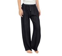 Guqmjde Pantalon d'été en lin pour fille - Couleur unie - Respirant - Pantalon d'été - Pantalon de loisirs - Taille élastique - Pantalon de sport confortable - Pantalon de loisirs - Pantalon