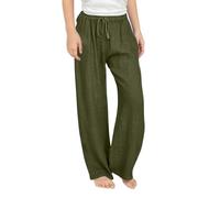 Guqmjde Pantalon d'été en lin uni pour fille - Pantalon d'été - Respirant - Confortable - Taille élastique - Pantalon de loisirs - Pantalon d'extérieur décontracté pour enfants, Vert armée., 10-11 ans
