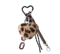 Guqqeuc Porte-clés PomPom à imprimé léopard en fausse fourrure avec pompon pour clés de voiture, accessoires de sac, charme pour femmes et filles, porte-clés peluche duveteux pour sac à main, sac à
