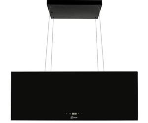 GURARI chapeau îlot GCH I 333 90 BL Prime, chapeau îlot de recirculation 90cm, chapeau de plafond, 1000m³/h, verre noir, 4 niveaux, affichage, LED