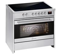 GURARI Cuisinière à induction, 90 cm, GCH E 913 X, en acier inoxydable, autoportante, avec 5 zones à induction (2 Flex Zone), avec booster
