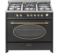 GURARI Cuisinière à gaz 914 Bl Retro, Rétro à gaz Electrique 90 cm/Nostalgie Range Coocker / 121L / 8 fonctions/Air chaud/barbecue / 5 brûleurs de haute qualité / 4 kw WOK/gaz naturel/gaz propane