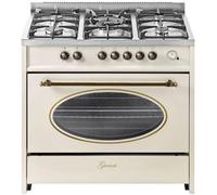 GURARI Cuisinière à gaz 914 Creme Retro, Rétro à gaz Electrique 90 cm/Nostalgie Range Coocker / 121L / 8 fonctions/Air chaud/barbecue / 5 brûleurs de haute qualité / 4 kw WOK/gaz naturel/gaz propane