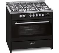 Gurari Cuisinière à gaz avec four électrique GCH E 911 BL Cuisinière à gaz, 90 cm, noire, Range Coocker5 Zones de cuisson 3,8 kW WOK, cuisinière à gaz propane/gaz naturel, 8 fours électriques