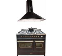 GURARI Cuisinière à gaz électrique GCH E 916 BL+ GCH C 046 BL 9, 90 cm/Range Coocker / 89L / 8 fonctions, gaz naturel, propane, acier inoxydable, avec adaptateur WOK + hotte aspirante 90 cm 1000 m³/h