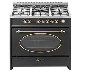 GURARI Cuisinière à gaz GCH E 914 BL r, Rétro à gaz Electrique 90 cm/Nostalgie Range Coocker / 121L / 8 fonctions/Air chaud/barbecue / 5 brûleurs de haute qualité / 4 kw WOK/gaz naturel/gaz propane