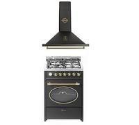 GURARI Cuisinière à gaz GCH G 614 BL+GCH 975 Bl 6, cuisinière à gaz 60 cm/55 L+Retro hotte 60 cm, 850 m³/h
