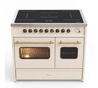 Gurari Cuisinière à induction 90 cm GCH E 913 DF CR • Rétro Range Cooker Crème • 2 fours • 5 zones à induction avec 2 zones flexibles et booster • Émail Easy Clean • Cuisinière électrique Premium