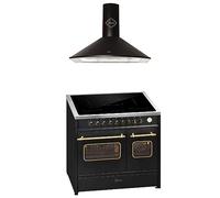 GURARI Cuisinière à induction E 913 DF RU BL+GCH 046 Bl 9 - Rétro électrique - Range Coocker avec induction Flex + hotte aspirante 90 cm