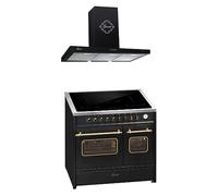 GURARI Cuisinière à induction E 913 DF RU BL+GCH 461 BL 9 - Rétro électrique - Range Coocker avec induction Flex + hotte aspirante 90 cm