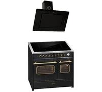GURARI Cuisinière à induction E 913 DF RU BL+GCH S 155 BL 90 Prime - Rétro électrique sur pied 90 cm - Range Coocker avec induction Flex + hotte aspirante 90 cm