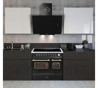 GURARI Cuisinière à induction E 913 DF RU BL+GCH S 171 BL 90 Prime - Rétro électrique sur pied 90 cm - Range Coocker avec induction Flex + hotte aspirante 90 cm