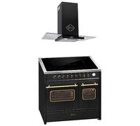 GURARI Cuisinière à induction E 913 DF RU BL+GCH T 466 90 BL Prime, cuisinière électrique rétro 90 cm, Range Coocker avec induction Flex + hotte aspirante 90 cm