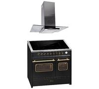 GURARI Cuisinière à induction E 913 DF RU BL+GCH T 466 IS 90 BL Prime, cuisinière électrique rétro 90 cm, Range Coocker avec induction Flex + hotte aspirante 90 cm