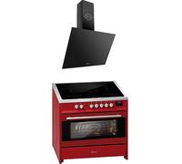 GURARI Cuisinière à induction E 913 R + GCH 286 BL 9 Prime Range Cooker/Electrique sur pied 90 cm FLEX Plaque à induction + hotte aspirante 90 cm Rouge