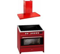 GURARI Cuisinière à induction E 913 R + GCH 461 RD 9 Range Cooker/Electrique sur pied 90 cm FLEX Induction + Hotte 90 cm Rouge
