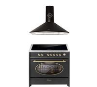 GURARI Cuisinière à induction E 913 RU BL + GCH C 046 BL 9 Retro Range Cooker 90 cm/Flex ZONEN/ 5 zones/121L + hotte 90 cm