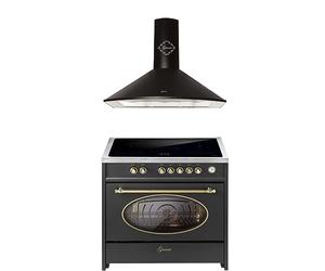 GURARI Cuisinière à induction E 913 RU BL + GCH C 046 BL 9 Retro Range Cooker 90 cm/Flex ZONEN/ 5 zones/121L + hotte 90 cm