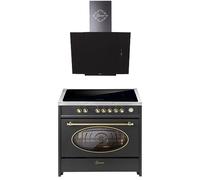 GURARI Cuisinière à induction E 913 RU BL+ GCH S 171 BL 90 Prime Retro Range Cooker 90 cm/FLEX ZONES / 5 ZONES / 121L + Hotte 90 cm