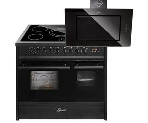 GURARI Cuisinière électrique GCH E 912 DF BL+GCH S 155 BL 90 Prime - Cuisinière électrique sur pied - 90 cm avec rallonge télescopique 1 voie - Double four + hotte aspirante 90 cm