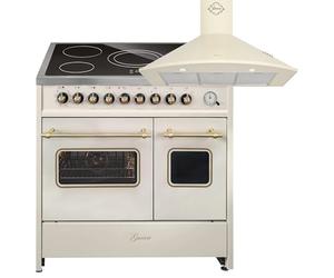 GURARI Cuisinière électrique GCH E 912 DF Cr r+GCH C 046 BG 9, cuisinière électrique sur pied 90 cm avec rallonge télescopique 1 compartiment, double four + hotte aspirante 90 cm