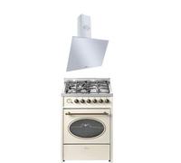 GURARI Cuisinière gaz GCH G 614 CR + hotte aspirante GCH 286 WH 6 Prime, cuisinière 60 cm gaz naturel Fl.Gas 4 kW WOK