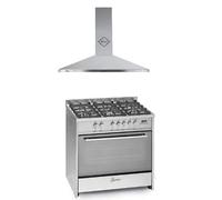 GURARI Cuisinière Gaz GCH G 910 X +GCH 147 IS 9 Hotte 90 cm, en Acier Inoxydable, 1000 m³/h, Acier Inoxydable Noir Verre, 1000 m³/h, Gaz Cuisinière 90 cm/Range Coocker / 111L / Chaleur de sole /