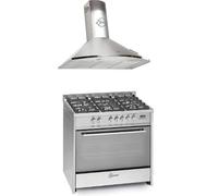 GURARI Cuisinière Gaz GCH G 910 X +GCH 462 IS 9 Prime Hotte 90 cm, Acier Inoxydable Noir Verre, 1000m³/h, Gaz Cuisinière 90 cm/Range Coocker / 111L / 5 Brûleurs Haute Qualité