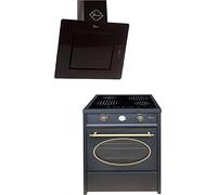 GURARI Cuisinière GCH E 612 BL r + GCH S 155 60 BL Prime, Cuisinière à verre ceramika rétro 60 cm, Range Coocker, 60 L, noir + Hotte aspirante, Hotte murale, 60 cm, verre noir