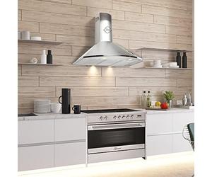 GURARI Cuisinière Set GCH E 912 X + GCH C 046 IS 9, Gazinière électrique 90 cm, Glaskeramik, Range Coocker, 121 L, inox + Hotte d'aspiration, Hotte murale 90 cm, inox, 1000m3/h