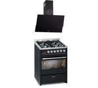 GURARI GCH E 610 BL+GCH 268 BL 6 PRIME Cuisinière Gaz 60 cm Four Electrique 60 L Range Coocker avec Hotte 60 cm Noir Verre 1000 m³/h