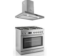 Gurari GCH E 818 X Cuisinière à gaz électrique en acier inoxydable 90 cm 126 l Gaz naturel Fl.Gas 4 kW WOK Autonettoyant + Hotte 90 cm CH 5001, 1000 m³/h