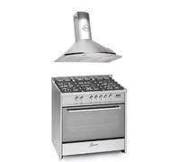 GURARI GCH E 911 X+GCH 046 IS 9 Prime 90 cm/Range Coocker / 121L / 8 fonctions / terre / propane + hotte aspirante 90 cm 1000 m³/h Hotte murale en acier inoxydable et verre