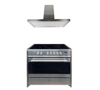 GURARI GCH E 912 X + GCH F 118 120 IS Cuisinière électrique 90 cm, vitrocéramique, Range Coocker, 121 L, acier inoxydable + hotte aspirante, hotte murale 120 cm, 1000 m3/h, acier inoxydable, hotte
