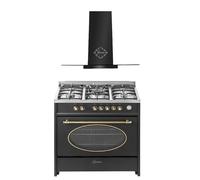 GURARI GCH E 914 BL r+GCH T 466 90 BL PRIME, Cuisinière électrique à gaz rétro 90 cm/ 121L+hotte aspirante 90cm