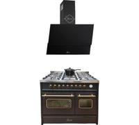 GURARI GCH E 916 BL+ 286 9 BL Prime Hotte aspirante à gaz 90 cm Noir Verre 1000 m³/h/Range Coocker / 89L / 8 fonctions / Acier inoxydable / Adaptateur WOK inclus