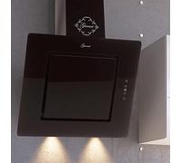 GURARI GCH S 155 BL 60 Prime, coffre mural, hotte de cuisine de luxe 60 cm, verre noir, 1000 m³/h extraire des bords, pour évacuation et recirculation