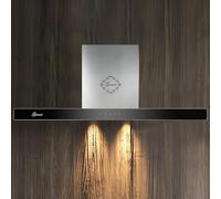 GURARI hotte murale GCH 462 IS 9 Prime avec tuyau d'évacuation, acier inoxydable hotte de cuisine 90 cm/verre noir Panell/aspiration 1000m³/h / 3 étages/air évacué/air recyclé