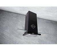 GURARI Hotte murale GCH T 466 60 BL PRIME+Tuyau d'évacuation d'air, hotte aspirante murale 60 cm 1000 m³/h en noir avec verre