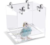 GURECOD Bain d'oiseau Suspendu Cube Bain d'oiseau Baignoire boîte de Bain Bol Cage Accessoires Petits Oiseaux canaris alouettes perroquets cacatoès tourtereaux perroquets Bain (Carré, 16x16x16cm)