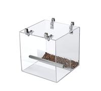 GURECODAppareil d'alimentation des Oiseaux Non désordonné, Appareil d'alimentation des Oiseaux en Cage d'oiseaux, conteneur de graines Acrylique Automatique (16x16x16cm)