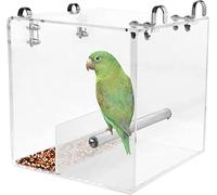 GURECODAppareil d'alimentation des Oiseaux Non désordonné, Appareil d'alimentation des Oiseaux en Cage d'oiseaux, conteneur de graines Acrylique Automatique (13x11x13cm)