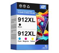 Gureef Lot de 4 cartouches d'encre 912 XL 912XL de rechange pour imprimante HP 912 XL avec nouvelle puce pour imprimante HP OfficeJet Pro 8020 8022 8023 8024 8025 OfficeJet 8010 8012 8014 8015