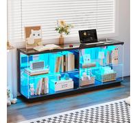 Gurexl 150 CM Vitrine RGB LED avec Prise pour Collection,Noir | Vitrine en verre avec cloisons en verre réglables pour Salon,Vitrine avec porte vitrée verrouillable,150X35X60CM