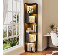 Gurexl 165 CM Vitrine avec Lumières LED 3 Couleurs,Asymétrique Bibliothèque avec étagères à 5 Niveau,Vitrine d'angle avec Capteur Humain pour Salon,Noir pour Salon,Bureau,Chambre,Noir