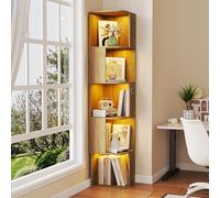 Gurexl 165 CM Vitrine avec Lumières LED 3 Couleurs,Asymétrique Bibliothèque avec étagères à 5 Niveau,Vitrine d'angle avec Capteur Humain pour Salon,Noir pour Salon,Bureau,Chambre,Marron Rétro