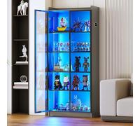 Gurexl 165 cm Vitrine,Vitrines sur Pied avec Porte en Acrylique et 5 Compartiments,Armoire de Collection en Debout lumières avec capteur de Corps Humain,Moderne Bibliotheque,pour Salon,Bureau,Gris