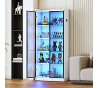Gurexl 165 cm Vitrine,Vitrines sur Pied avec Porte en Acrylique et 5 Compartiments,Armoire de Collection en Debout lumières avec capteur de Corps Humain,Moderne Bibliotheque,pour Salon,Bureau,Blanc